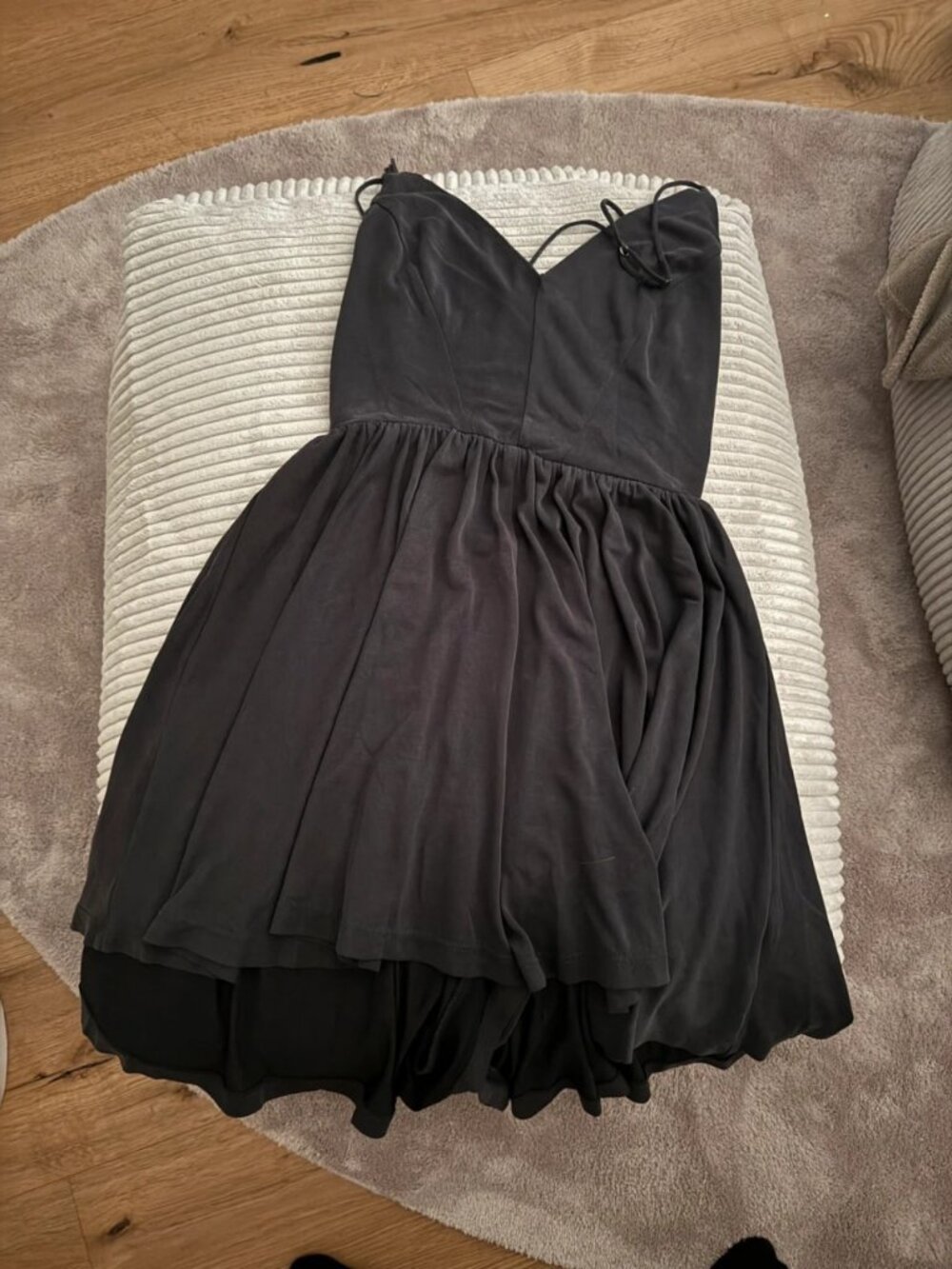 Black Spaghetti Strap Tiered Mini Dress, Size M